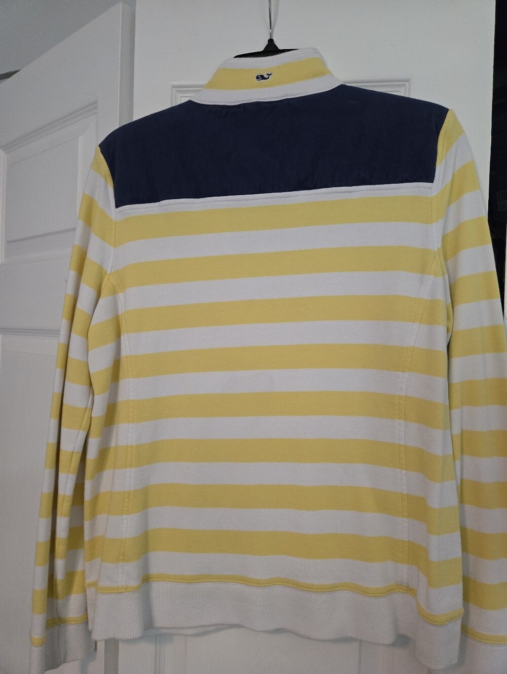 Vineyard Vines Yellow, White & Navy Striped Quarter-Zip Pullover - Picture 2 of 4